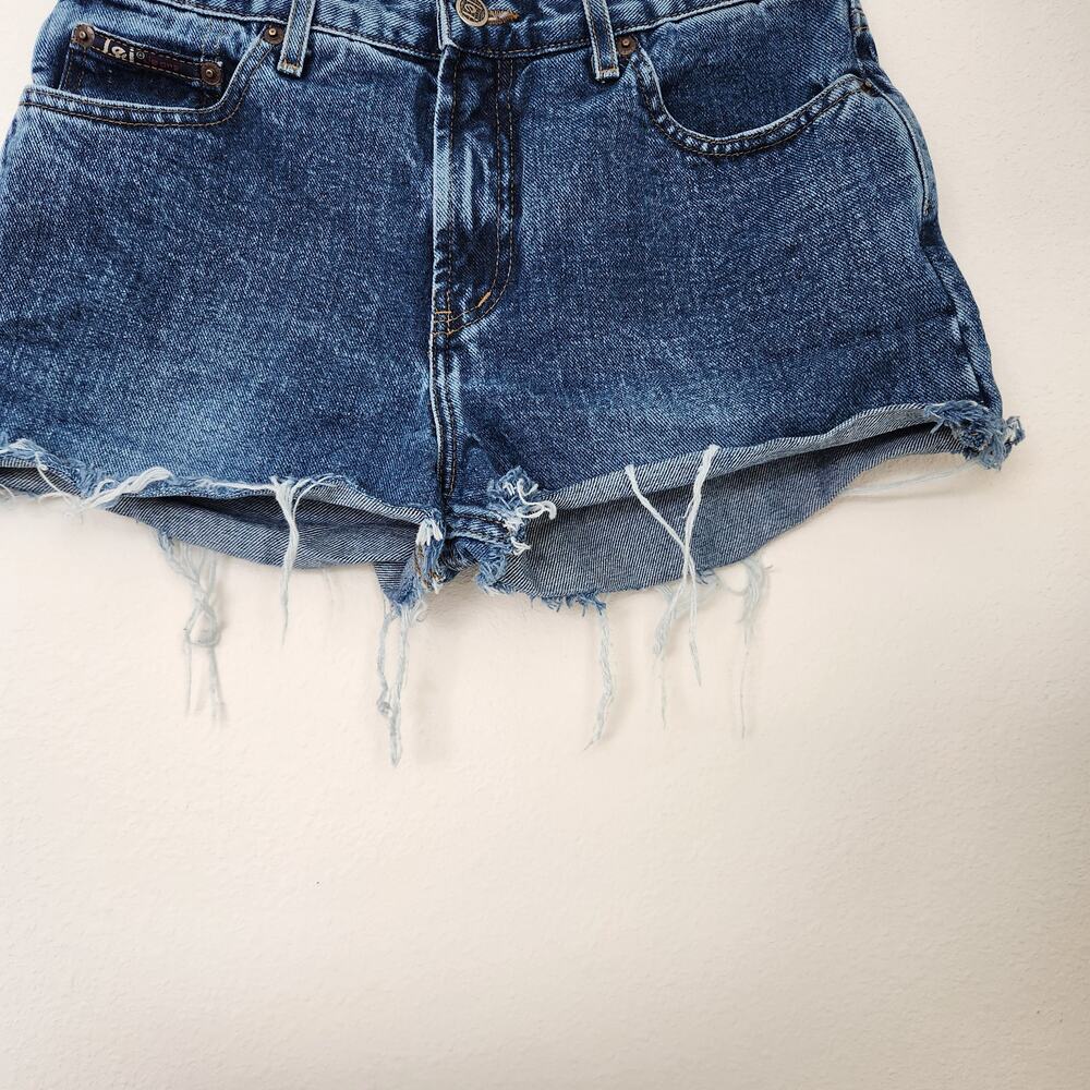 Vintage Y2K Dark Wash Denim Cut Off Jean Shorts Mid Rise Lei 4 - Picture 9 of 12